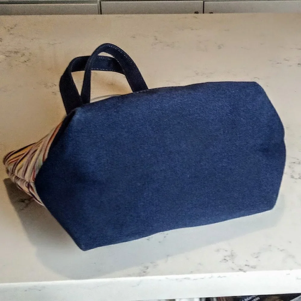 Patricia Han Navy Blue Canvas Striped Tote Bag
